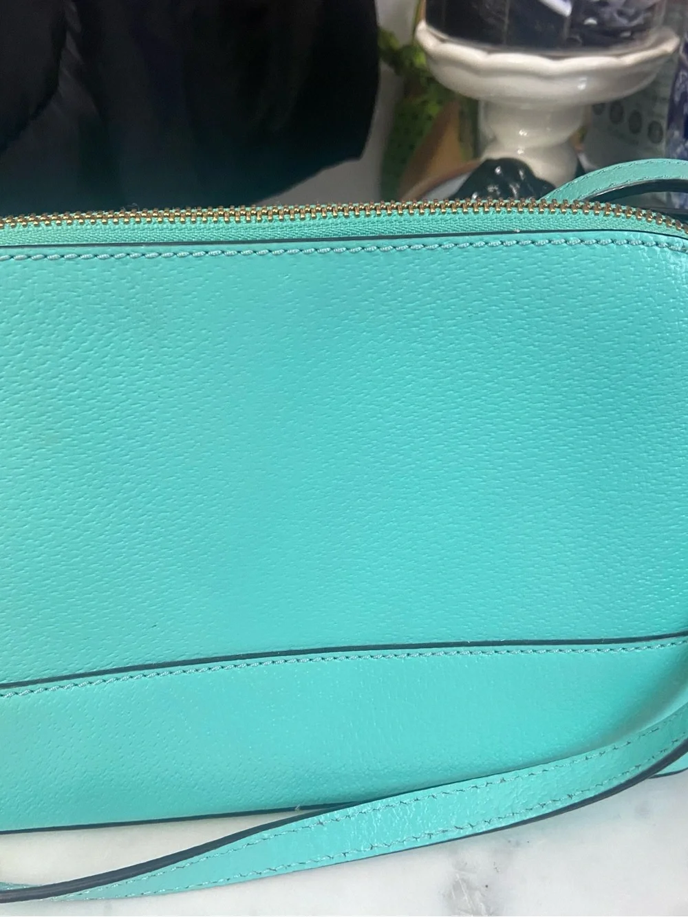 kate spade Turquoise Leather Tote with Gold Plaque